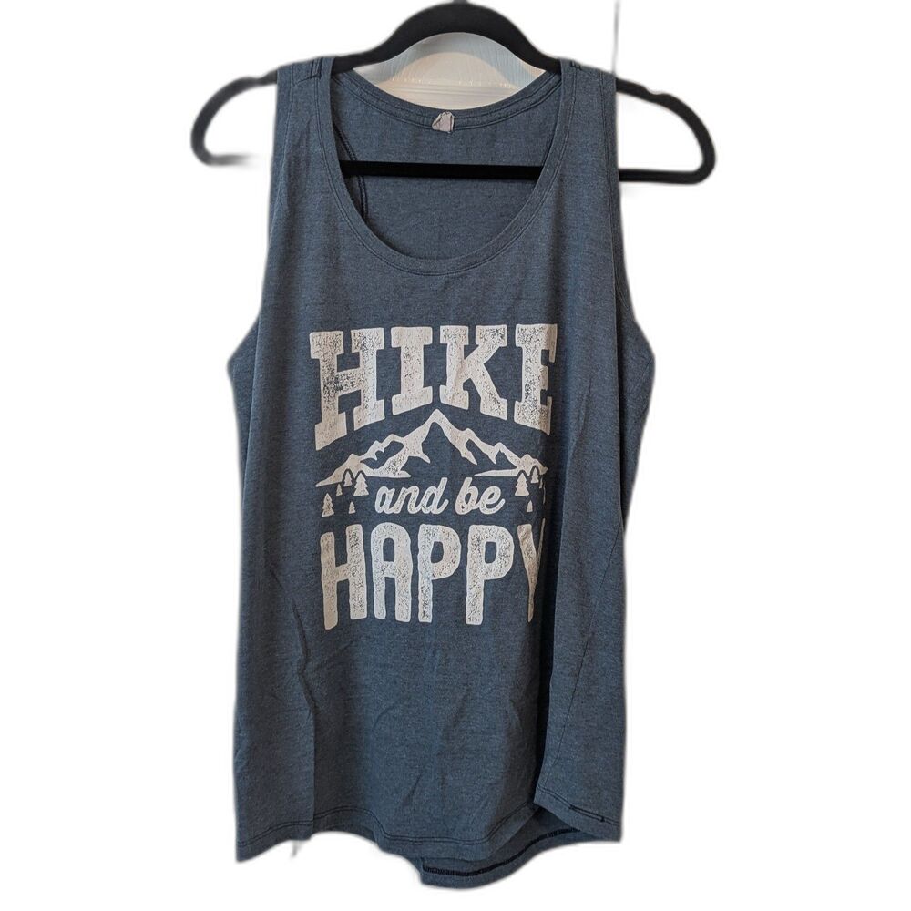 Instant Message “Hike and Be Happy” Blue Tank Top Women’s Large Cotton Blend